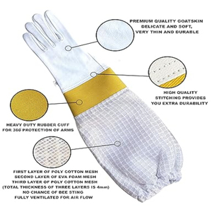 Beekeeping Goatskin Leather Ventilated Gloves With Rubber Cuff High Quality Beekeeping Protective Gear - Product Image 6