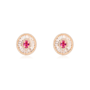 Estilo de moda para mujer Venta caliente turmalina rosa y Diamante redondo declaración Stud pendientes regalo de aniversario 18K oro rosa - Product Image 1