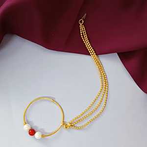 Indian Multilayer Chain With Faux Pearl Ball Beads Wedding <b>Nose</b> Ring Supplier Indain Manufacturer Jewellery For Women - Product Image 2