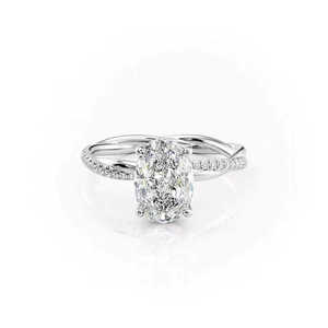 Oval Cut Lab Grown Diamond Engagement <b>Ring</b> with Twisted Band Vintage Style Rhodium Plated 14K/18K Solid Gold Unique Elegant - Product Image 3