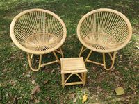 Fauteuil de détente en rotin artisanal VgreenArt - Structure en bambou écologique - Finition naturelle - Design minimaliste - Ladder Room