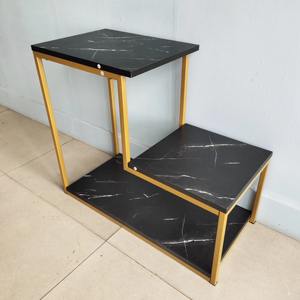 Mesa auxiliar de mármol y metal estilo L abierta de diseño moderno para sala de estar, mesa auxiliar rectangular en forma de L, mesa de centro Nórdica - Product Image 2
