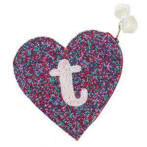 Artisanat perlé broderie multicolore T en forme de coeur Mini sac à fermeture éclair élégant et à la mode élégant pochette à monnaie perlée de haute qualité - Product Image 1