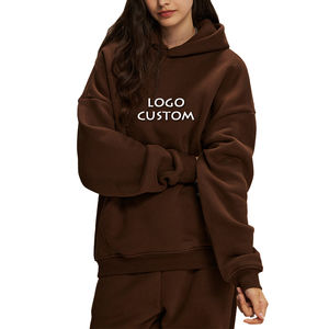Venta al por mayor Drop Shoulder Hooded Women's Hoodies Moda Casual Grueso Oversize Color sólido Sudaderas con capucha para mujer - Product Image 5