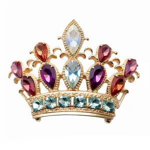 Personalized Custom Gold Plated Crystal Royal Gemstone Crown Brooch