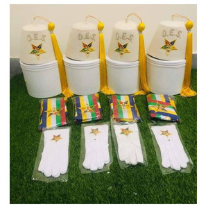 Maçonnique Regalia franc-maçon OES fez ensemble ceinture gants en coton fez cas 4 ensembles de pièces de la plus haute qualité Unique conçu broderie à la main - Product Image 1