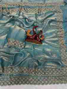 Collection de saris en soie originale Jarkan Diamond Worked, catalogue complet disponible au prix de gros, collection de saris exclusive. - Product Image 5