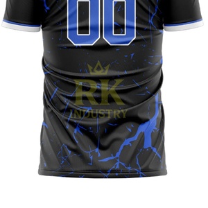 Maillot de football unisexe personnalisable à prix abordable, bleu et noir contrastés, séchage rapide, respirant, 100% polyester, nom d'équipe personnalisé, fan - Product Image 3