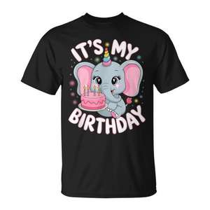 Camiseta Infantil de Cumpleaños con Diseño de Elefante y Unicornio para Niñas, Camiseta Promocional de Cumpleaños para Niñas - Product Image 1
