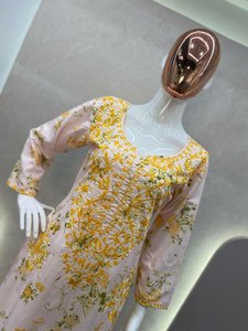 Spring/Summer Printed Work Wholesale Price Rayon Embroidery Routine Wear Fully Stitch Free Size Traditional <b>Kurti</b>& Plazzo Set - Product Image 5