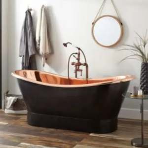 100% ในอ่างอาบน้ำทองเหลืองขัดพื้น1.5เมตรสไตล์อินเดียรองเท้าแตะคู่ทำจากทองแดงแท้อ่างอาบน้ำเคลือบผิวแบบโบราณ - Product Image 4