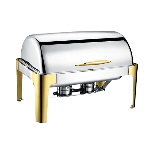 Luxo chafer ouro 9QT Chafing Dish Buffet Set aço inoxidável Roll Top Buffet Servidor Chafer Comercial para Catering