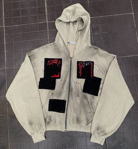 Sudadera con capucha desgastada vintage personalizada OEM al por mayor-100% algodón lavado ácido de peso pesado logotipo bordado cremallera de gran tamaño para hombres - Product Image 1