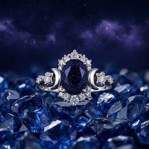 แหวนหินทรายสีน้ำเงินรูปวงรีลายดาวและพระจันทร์ Jeulia Galactic Star and Moon - Product Image 5