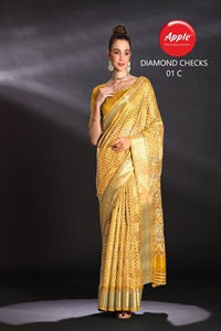 Elegante Sari de cuadros de diamantes con borde Jacquard Diseño elegante para bodas Fiestas y ocasiones especiales - Product Image 2