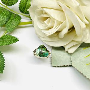 Bague de bohème faite à la main en argent Sterling 925 vert cuivre Turquoise et pierre naturelle pour fête ou mariage - Product Image 1