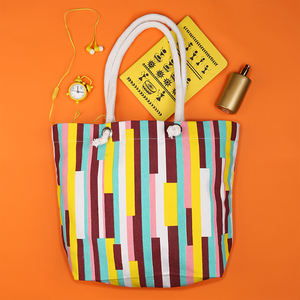 Ladies Eco-Friendly <b>Tote</b> Cotton Canvas <b>Bag</b> Long-Handle Multi-Purpose Beach Shopping <b>Bag</b> Zipper Custom Size Screen Printed - Product Image 6