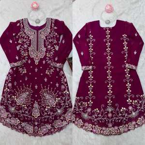 Belle traditionnelle indienne pakistanaise fausse Georgette Kurti Shalwar Kameez ensemble moderne élégant vêtements prêt à porter nouveau vente en gros - Product Image 6