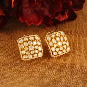 Vente chaude Premium fait à la main femmes 925 en argent Sterling mariage bijoux fins Moissanite Polki hauts à la mode boucles d'oreilles - Product Image 1