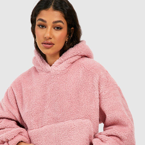 Sweat à capuche en coton unisexe surdimensionné de 500 g/m² pull en polaire Teddy de haute qualité sans ficelle à bouton-pression personnalisé hiver à capuche - Product Image 5
