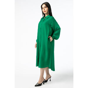 Offre Spéciale OEM et ODM Robe chemise décontractée pour femmes de couleur unie avec poches Fourniture d'usine à un prix raisonnable en Inde Logo au dos - Product Image 1