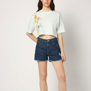 Shorts en jean droits déchirés à la mode pour hommes, coupe ajustée, 100% coton, streetwear décontracté pour adolescents et garçons - Product Image 3