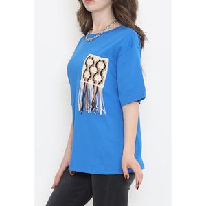 Maglietta girocollo a motivo lavorato a maglia blu-2521.555.