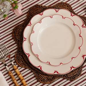 Tienphong 2025 Handmade Natural Woven Rattan Scalloped <b>Placemat</b> - Natural Charger Plate- Round Natural <b>Table</b> Decor - Product Image 2