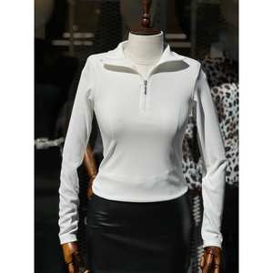 เสื้อผู้หญิงแขนยาวผ้าออตโตมันคอเต่าครึ่งตัวมีซิป - Product Image 2