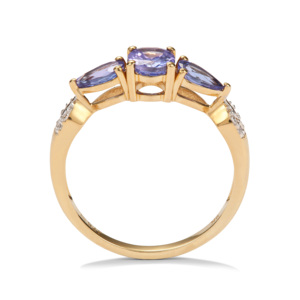 Anillo de Tanzanita AA de 1.45ct con Circonita Blanca en Oro de 9K - Estilo Incrustado Moderno - Product Image 3