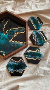 GLITTER Plateau de service en résine époxy fait à la main Essentiels de cuisine uniques pour la maison Restaurant Hôtel Plateaux de service décoratifs - Product Image 4