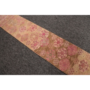 Alfombra de 1.7x7.8 pies, Alfombra Turca Herki, Alfombra Geométrica Marrón Vintage - Product Image 4