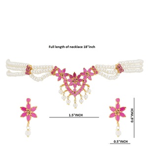 Bijoux fantaisie plaqué or rose CZ pierre perle pendentif brin collier ras du cou boucles d'oreilles ensemble pour les femmes - Product Image 3