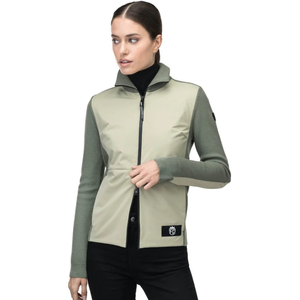 Veste en tricot hybride vert sauge pour femmes Fermeture éclair intégrale Panneau avant matelassé Chaud Extensible Manches longues Style moderne de plein air - Product Image 1