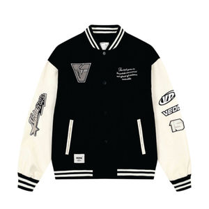 Chaqueta con letras de béisbol con bordado de chenilla de lana personalizada más vendida para hombre estilo de calle con cuello levantado - Product Image 5