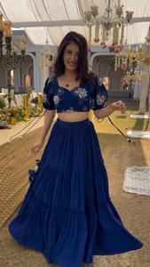 Lehenga Choli de Color Azul Atractivo para Fiestas, en Georgette con Estampado Floral y Volantes, Diseño Encantador para Mujer - Product Image 2