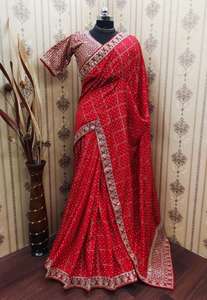 Mahaveer Soies Lourd Vichitra Impression Broderie Travail Saree Indien & Pakistanais Vêtements Grossistes en Inde - Product Image 2