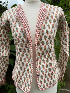 Chaqueta acolchada con estampado de bloque de mano indio para mujer, abrigo de invierno relleno de algodón transpirable, botón, nuevo estilo, regalo perfecto para su talla - Product Image 3