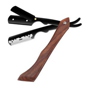 Maquinillas de afeitar de borde recto de peluquero de venta negra, cuchillo de afeitar con mango de madera de peluquero profesional de acero inoxidable de alta calidad para hombres - Product Image 1