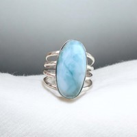 Bague artisanale pour femme en argent sterling 925 avec larimar, pierre précieuse naturelle taille ovale, sertie clos de diamants, style bohème, haute joaillerie