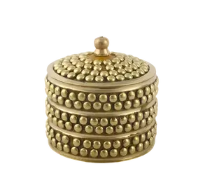 Caja de Sindhur de Latón Dorado con Decoración de Templo y Diseño Tradicional para Regalos Festivos, Técnica Pulida, Precio Económico - Product Image 6