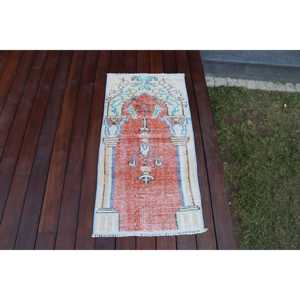 Alfombra Turca de 1.7x3.4 pies, Alfombra Vintage, Alfombra Roja de Lana Sólida - Product Image 4