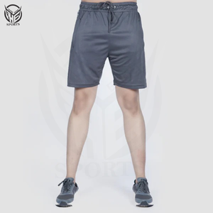 Shorts de sport pour hommes, longueur genou, 100% coton molletonné, taille élastique, écologiques et à séchage rapide, couleur unie, logo personnalisable - Product Image 1