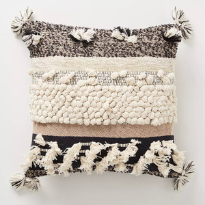 Boho Chic 18 X 18 Inch Handloom Woven Square Pillow Cover Organic Cotton Fabric Geometric Nordic Tufted Removable Decorative - Product Image 1