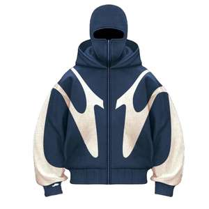 Sudadera con Capucha de Gánster para Hombre, Logotipo Personalizado Bordado, Capucha Doble, Sudadera de Doble Capa con Cremallera Completa, Talla Grande, Sudadera con Capucha de Pasamontañas - Product Image 6