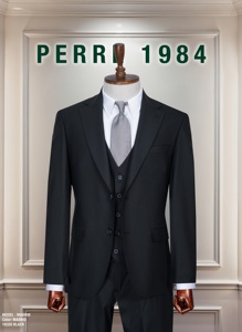 Costume d'affaires en laine bleu marine pour homme, simple boutonnage, col à revers, coupe droite, infroissable, style britannique, tenue formelle - Product Image 2