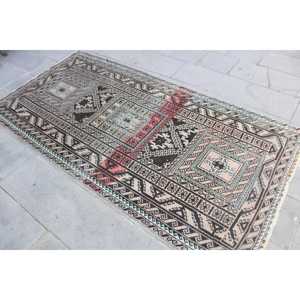 Turkish Vintage Rug, 3.7x7.4 ft Rug, <b>Brown</b> Polka dot <b>Wool</b> Rug - Product Image 2