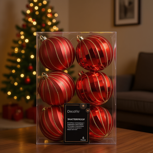 Juego de Bolas para Árbol de Navidad Kaemingk, 6 Piezas, Plástico Rojo 26072, para Adornos Festivos - Product Image 3