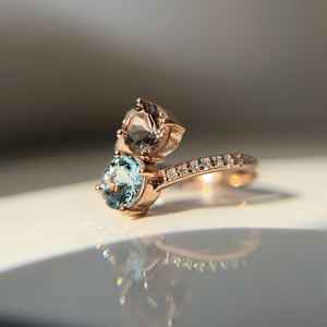 Soulblush 14K Or Aigue-Marine Morganite Anneau Empilable Lumière Calme Douce Lueur Double Radiance Doux Bond Élégant Hue Pure Spark - Product Image 3