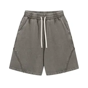 Custom 100% Cotton <b>Men's</b> Clothing 350GSM High Street Style Distressed Washed Loose Sweatpants <b>Shorts</b> for <b>Men</b> Solid Pattern - Product Image 6